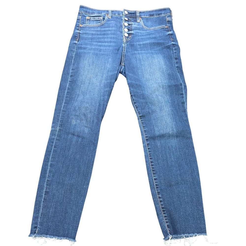 Gap True Skinny Jeans Women's 12/31 Regular Blue High Rise Button Fly Raw Hem